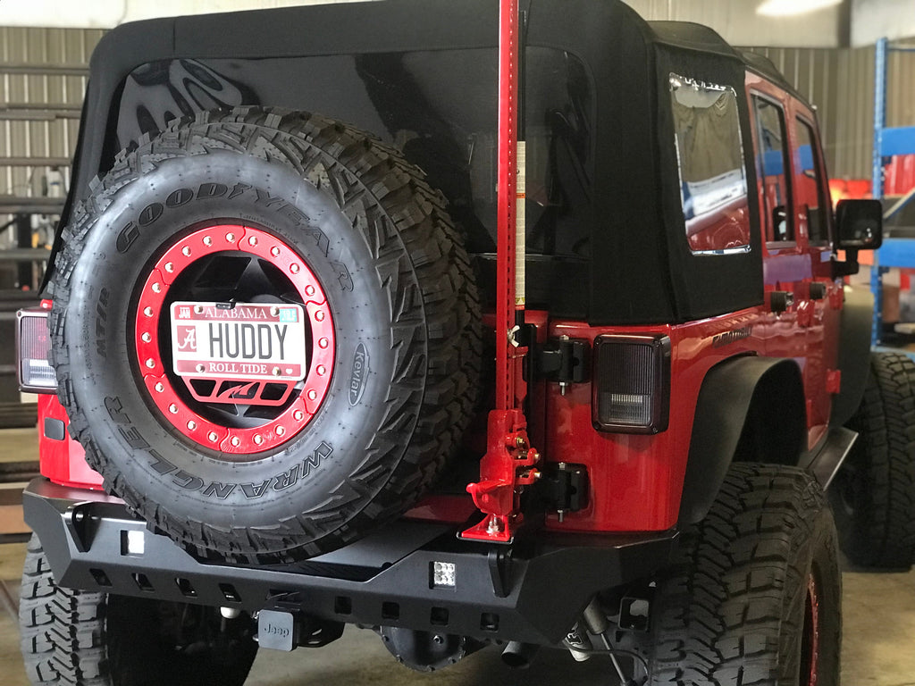 Motobilt Jeep Wrangler JK / JKU Spare Tire Carrier w/ HiLift Jack Mount  8 x 6.5 ( 8 Lug Wheels )