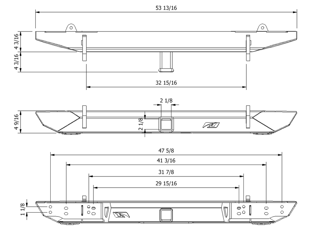 Motobilt Paragolpes trasero Rock Crawler con enganche para Jeep Wrangler CJ / YJ / TJ / LJ
