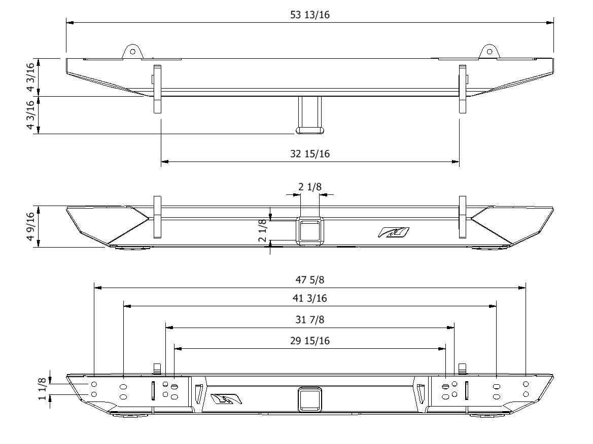 Motobilt Paragolpes trasero Rock Crawler con enganche para Jeep Wrangler CJ / YJ / TJ / LJ