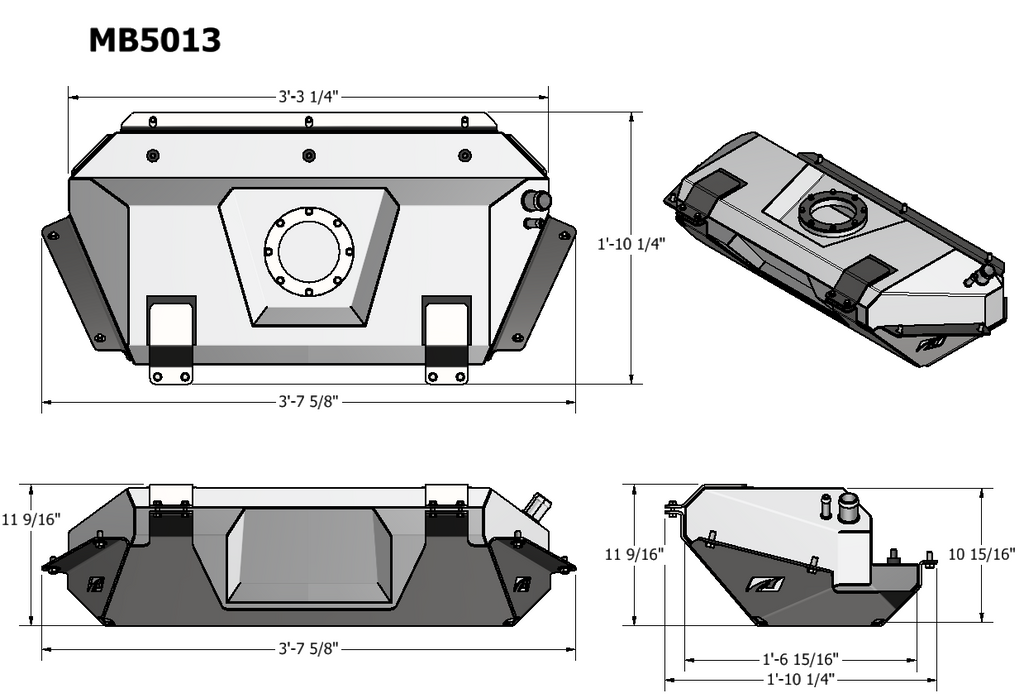 Motobilt Jeep Wrangler JK / JKU Aluminum Fuel Cell w/ Skid Plate for MB3025 Back Half Kit