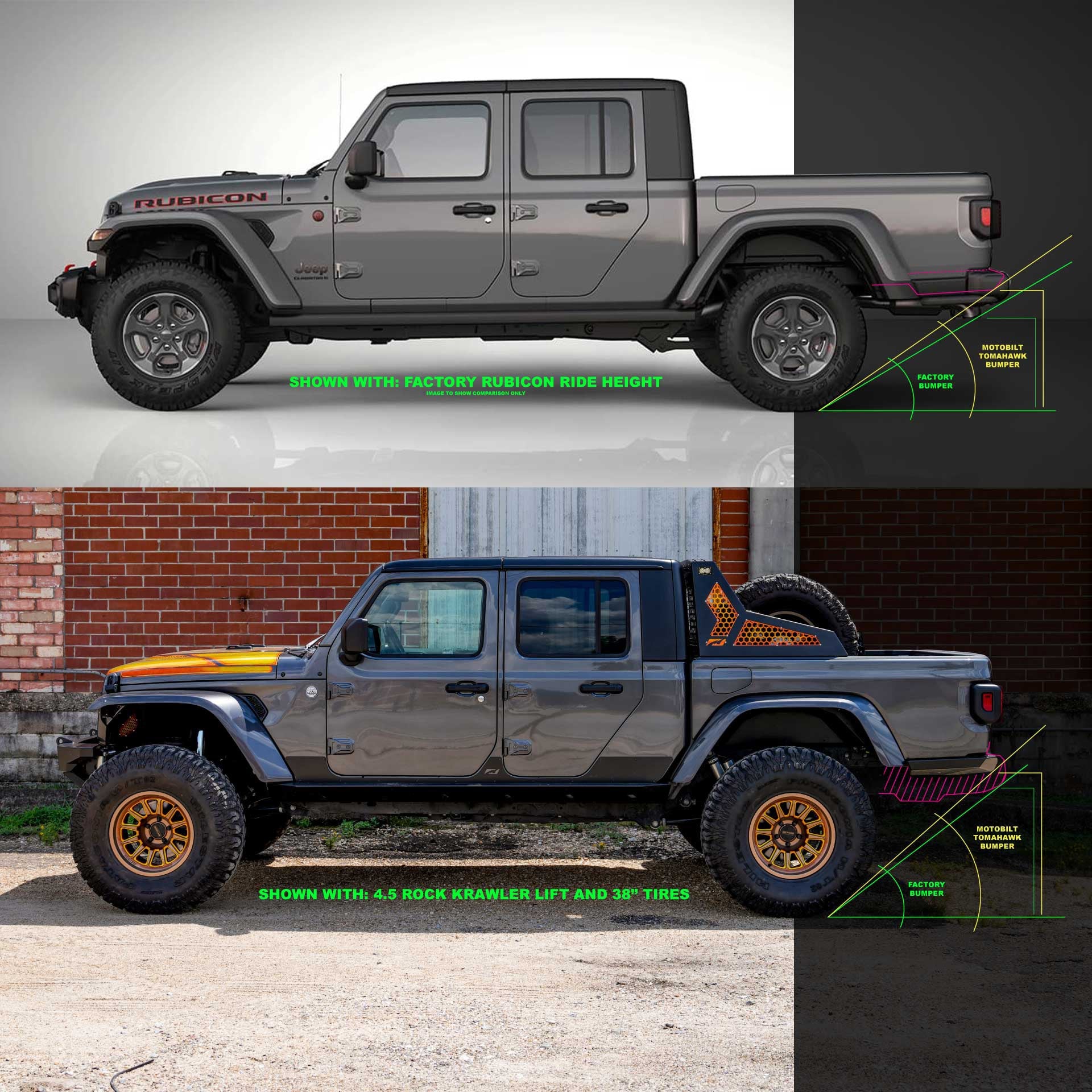 Parachoque trasero Tomahawk de alto despeje para Jeep JT