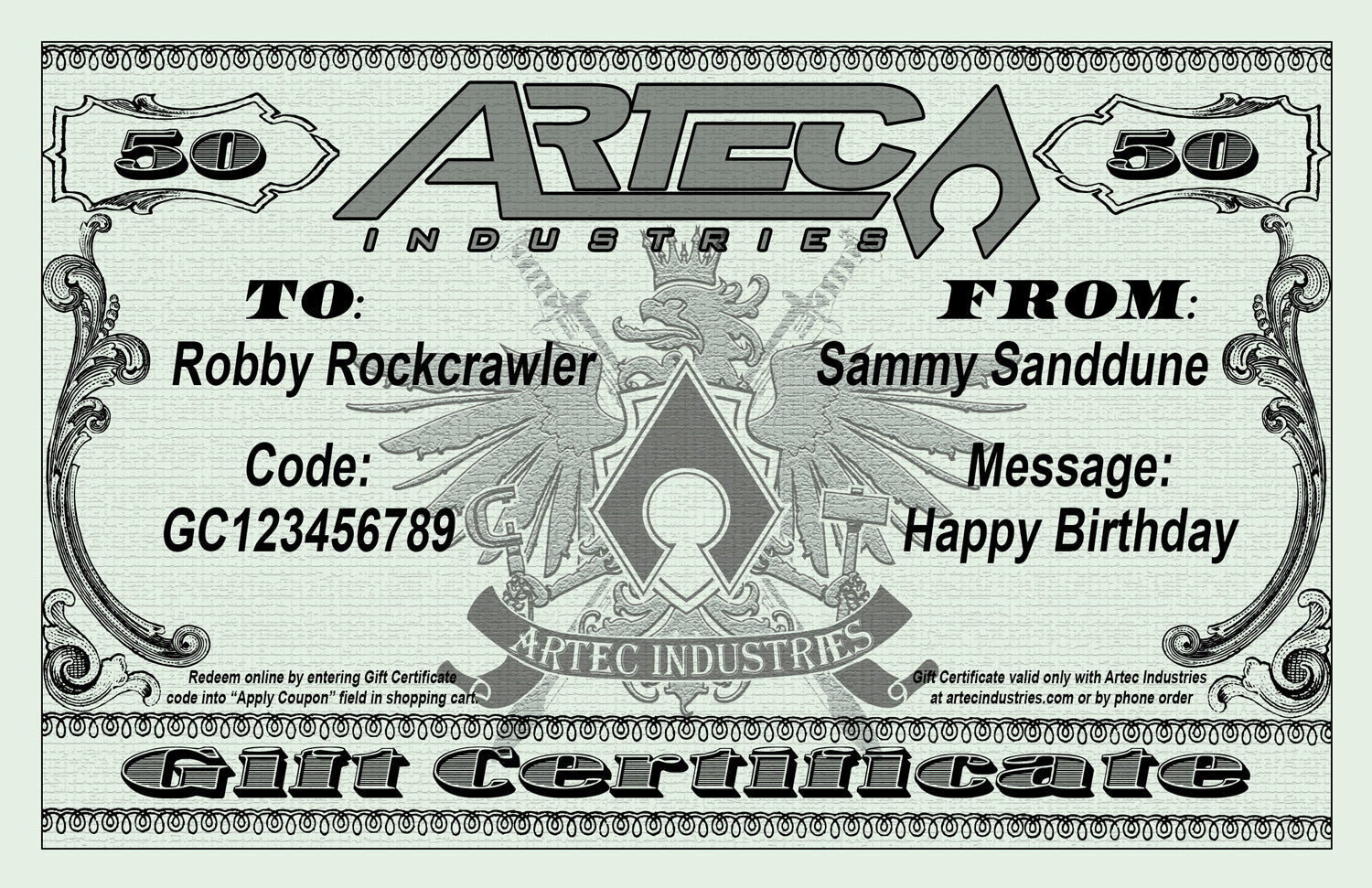 Tarjeta de regalo de Artec Industries